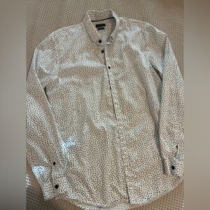 Zara Man Black and White Heart Print Shirt, Large, Slim Fit
